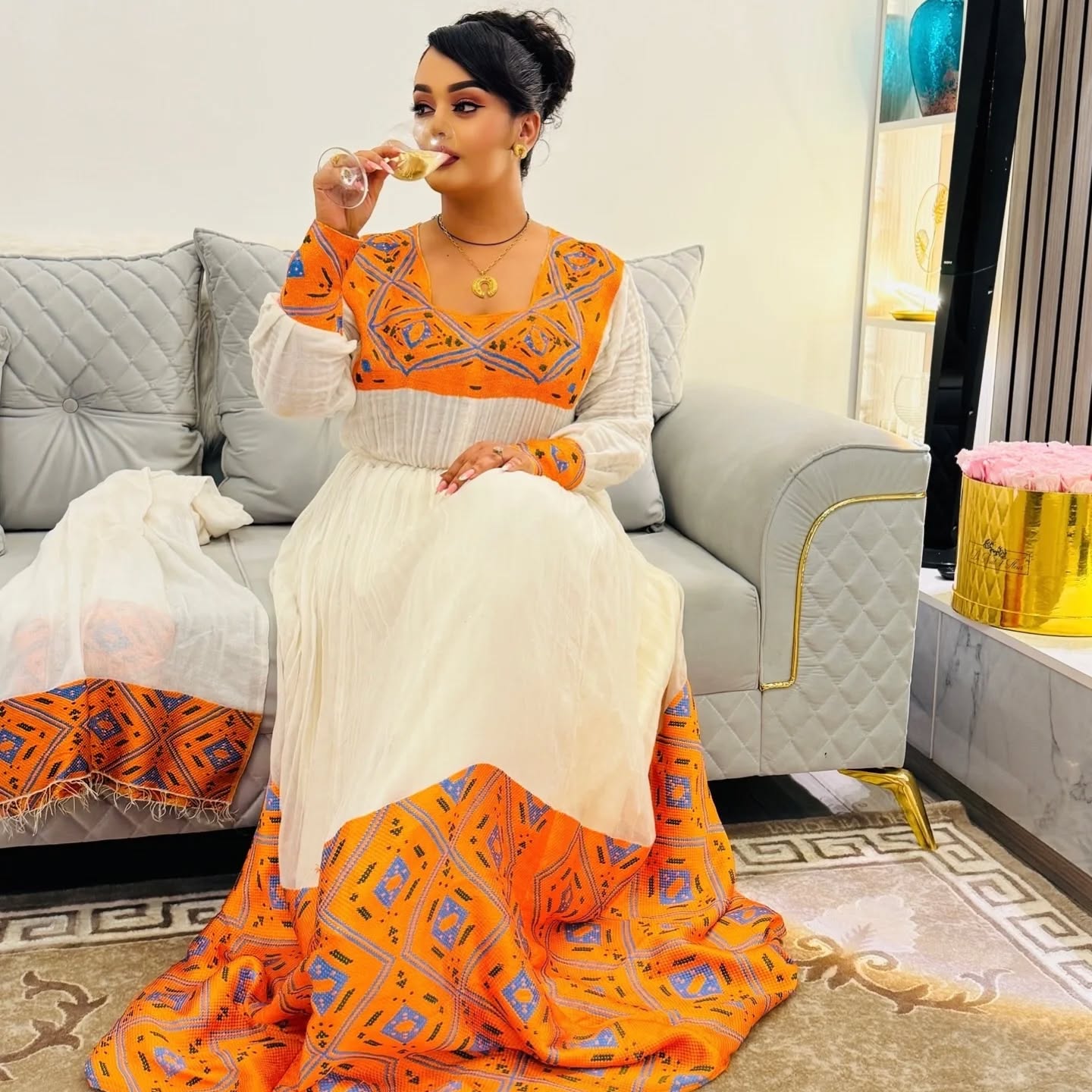 SANTA HABESHA KEMIS STYLE | TRADITIONAL HABESHA DRESS | HANDWOVEN HABESHA KEMIS