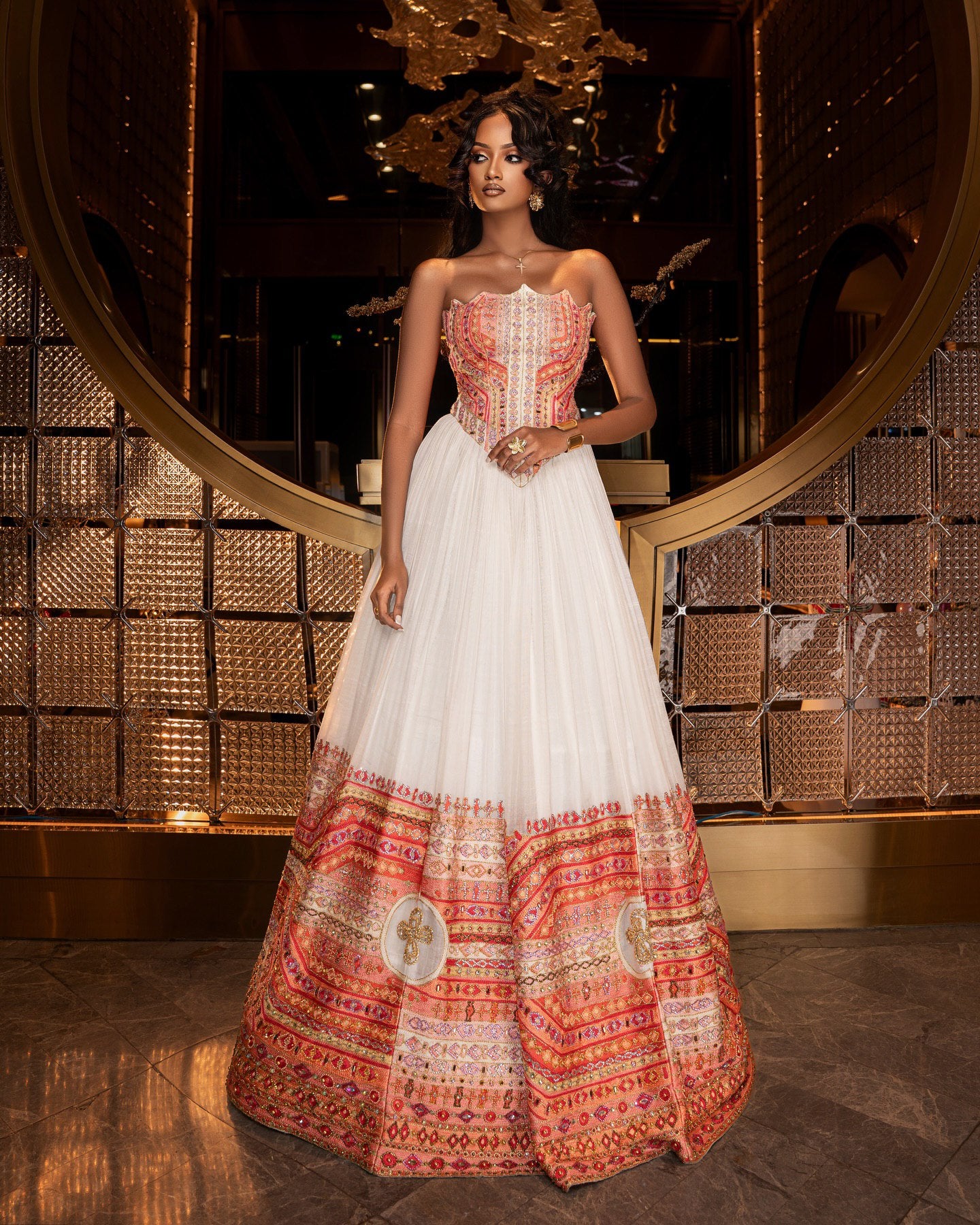 WEYNWA LUXURY STRAPLESS ETHIOPIAN WEDDING DRESS | INSPIRED BY HABESHA KEMIS | AUTHENTIC HABESHA KEMIS