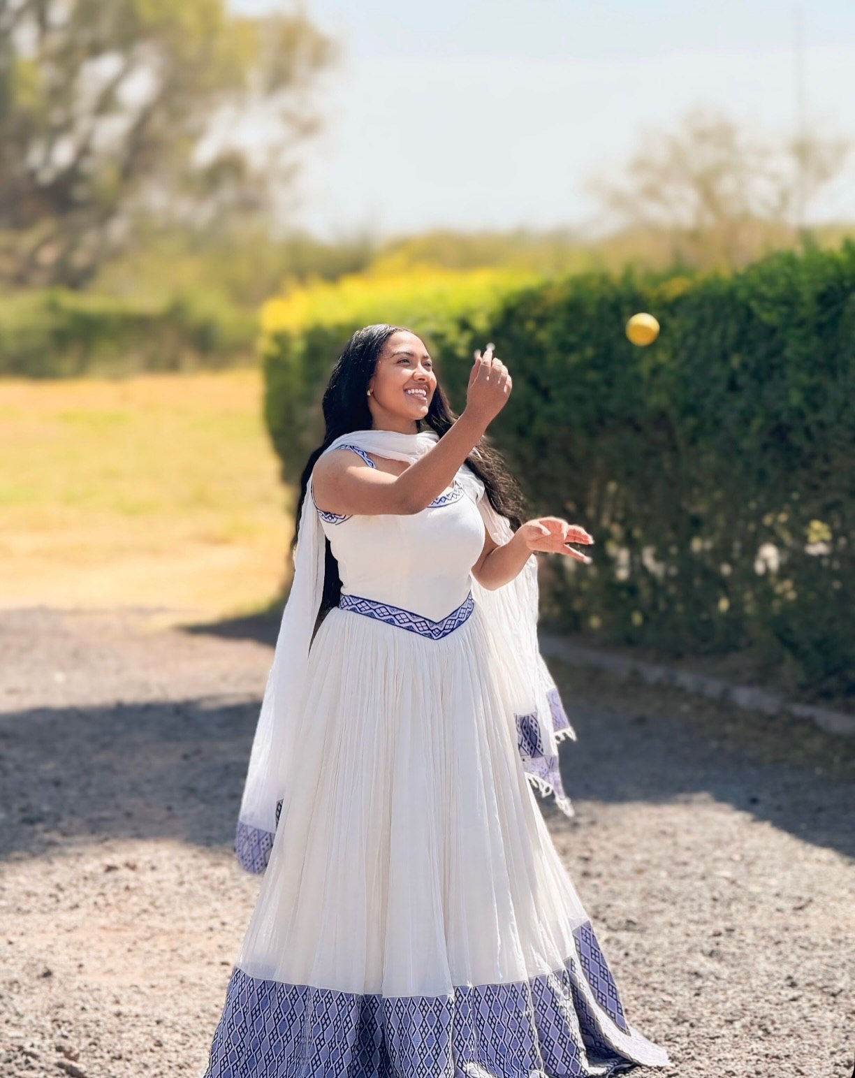 MAKUYE SLEEVELESS HABESHA DRESS | BLUE WOVEN DETAIL HABESHA KEMIS | TRADITIONAL ETHIOPIAN CLOTHING FOR SPECIAL OCCASIONS