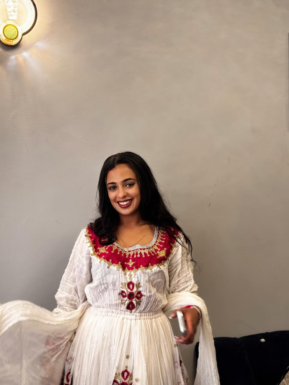 MUSHRIT RED PATTERN ETHIOPIAN DRESS | LONG SLEEVE HABESHA KEMIS | VIBRANT HABESHA DRESS FOR EVENT
