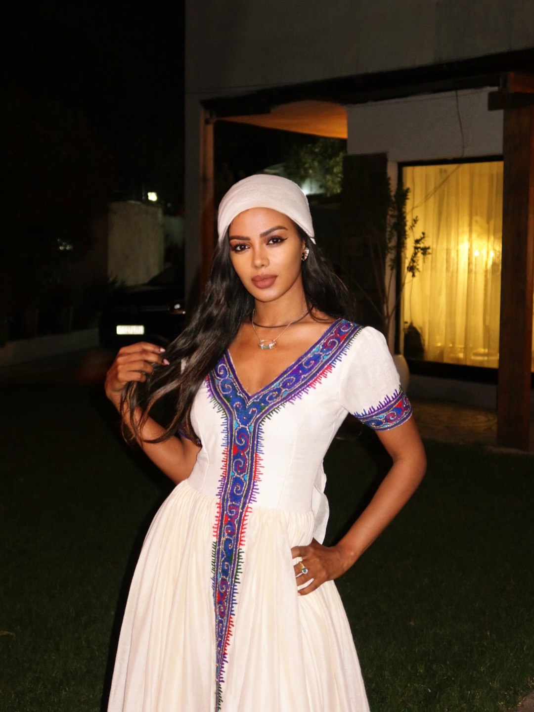 ZINAYE V-NECKLINE HABESHA DRESS | SHORT SLEEVES ETHIOPIAN CLOTHING | HABESHA KEMIS FOR CULTURAL EVENTS