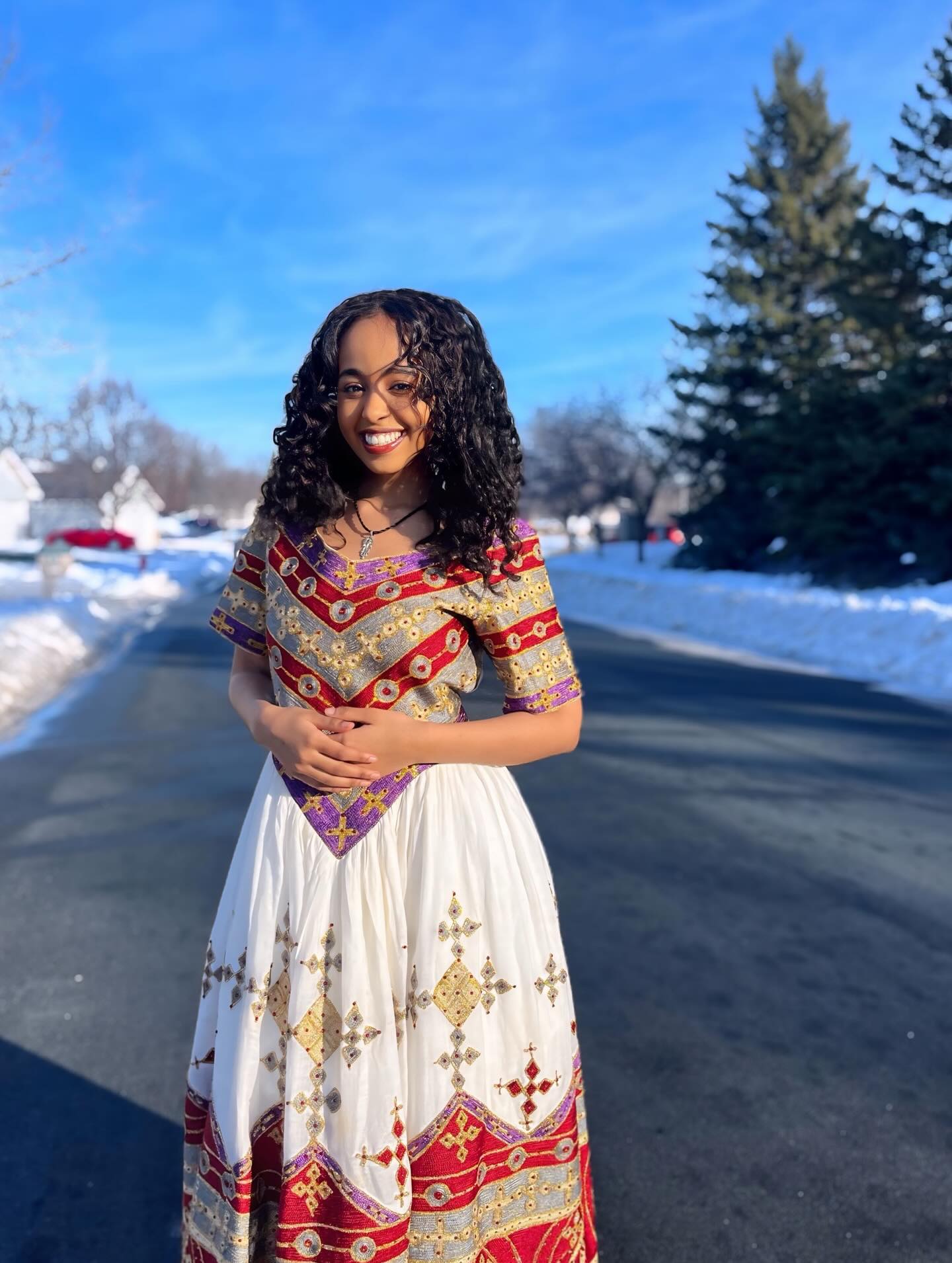 YIDU ETHIOPIAN WEDDING DRESS | MULTICOLOR EMBROIDERY HABESHA KEMIS | GRACEFUL HABESHA DRESS