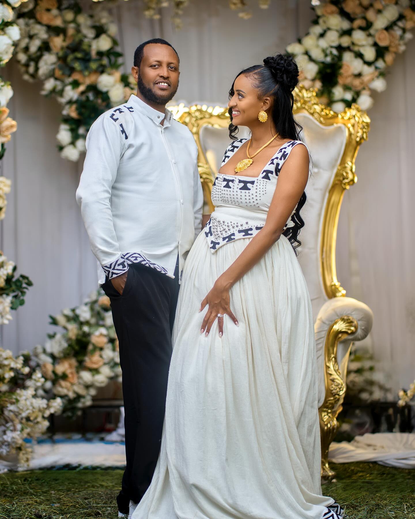 HILU AUTHENTIC ETHIOPIAN COUPLE OUTFIT | FEATURING HANDWOVEN FABRIC MATCHING SET | CULTURAL ETHIOPIAN CLOTHING