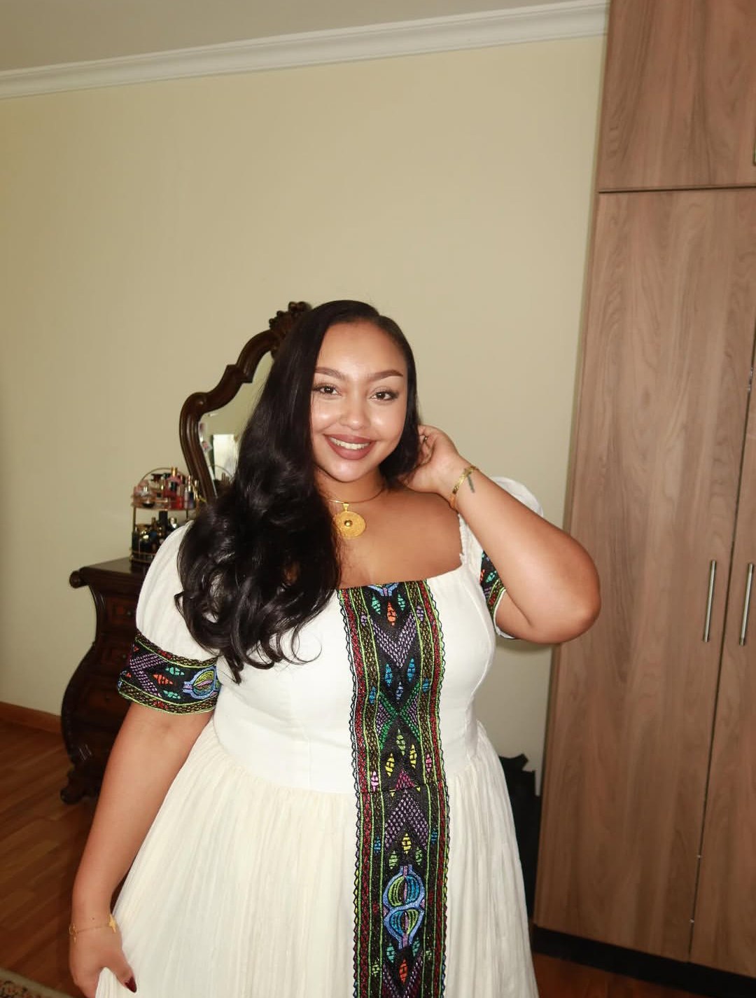 WESENE MULTICOLOR EMBROIDERY HABESHA KEMIS | SHORT SLEEVES HABESHA DRESS | TIMELESS ETHIOPIAN TRADITIONAL DRESS