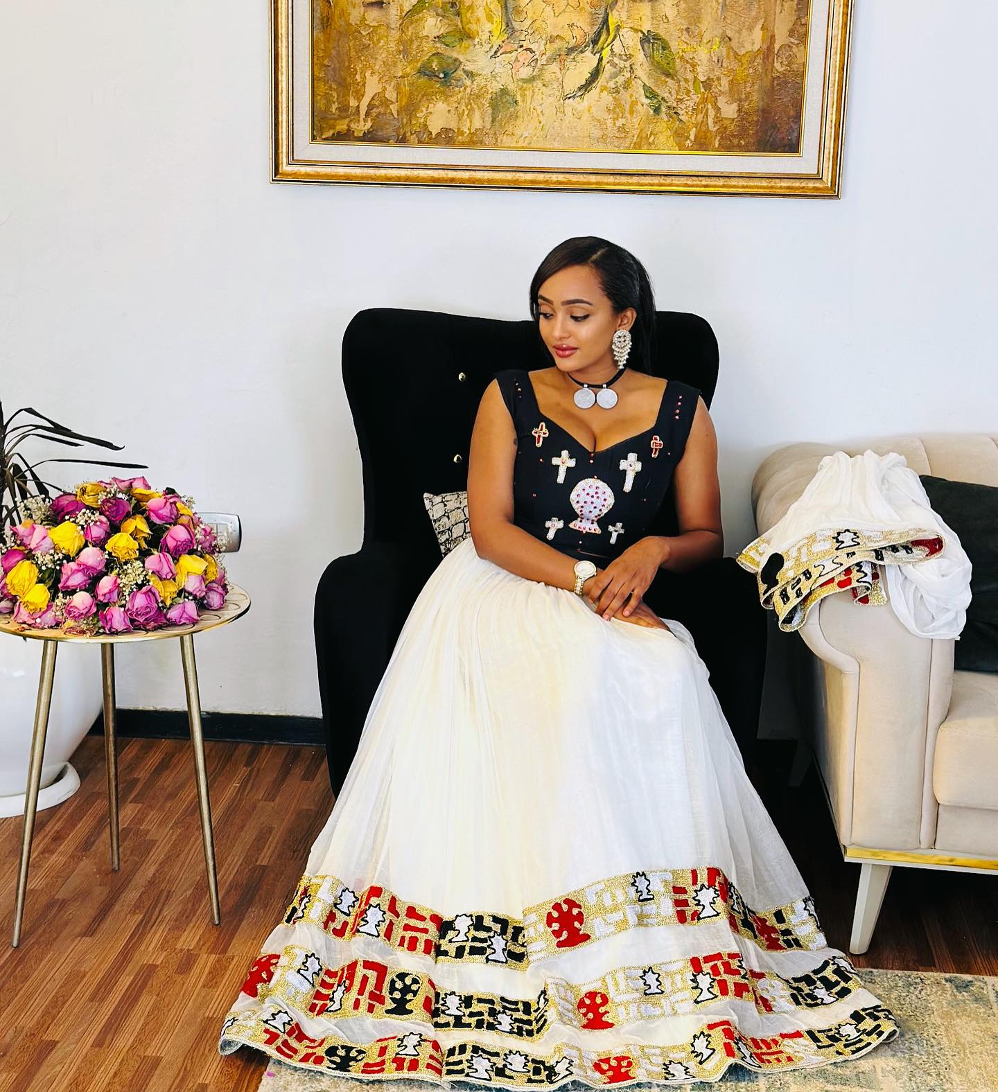 REEM HABESHA OUTFIT WITH SLEEVELESS TOP AND TRADITIONAL SKIRT | ERITREAN DRESS AND ETHIOPIAN CLOTHING STYLE