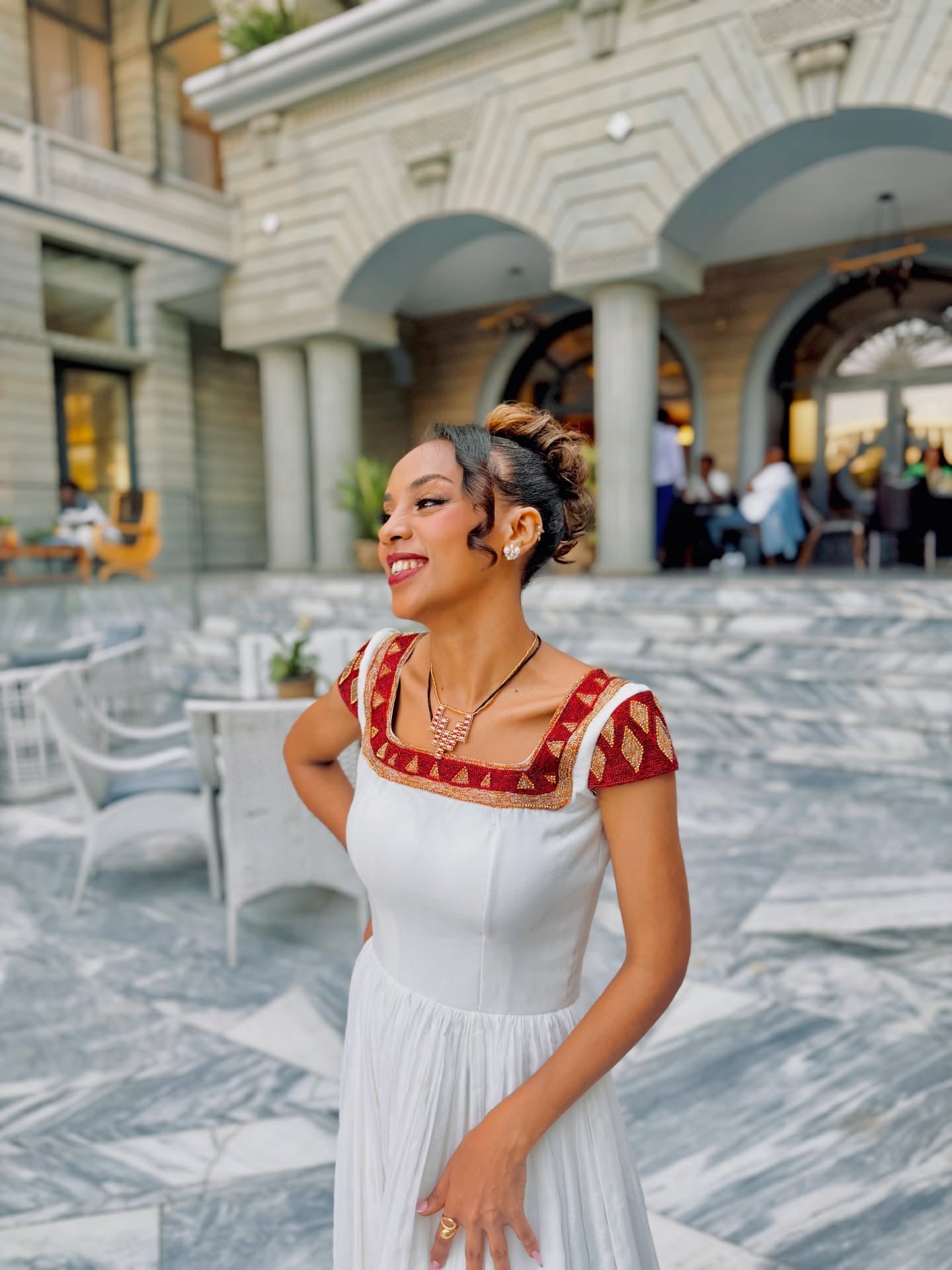 YALEM WHITE HABESHA KEMIS WITH GOLDEN & RED EMBROIDERY | TRADITIONAL ETHIOPIAN DRESS | HABESHA DRESS STYLE