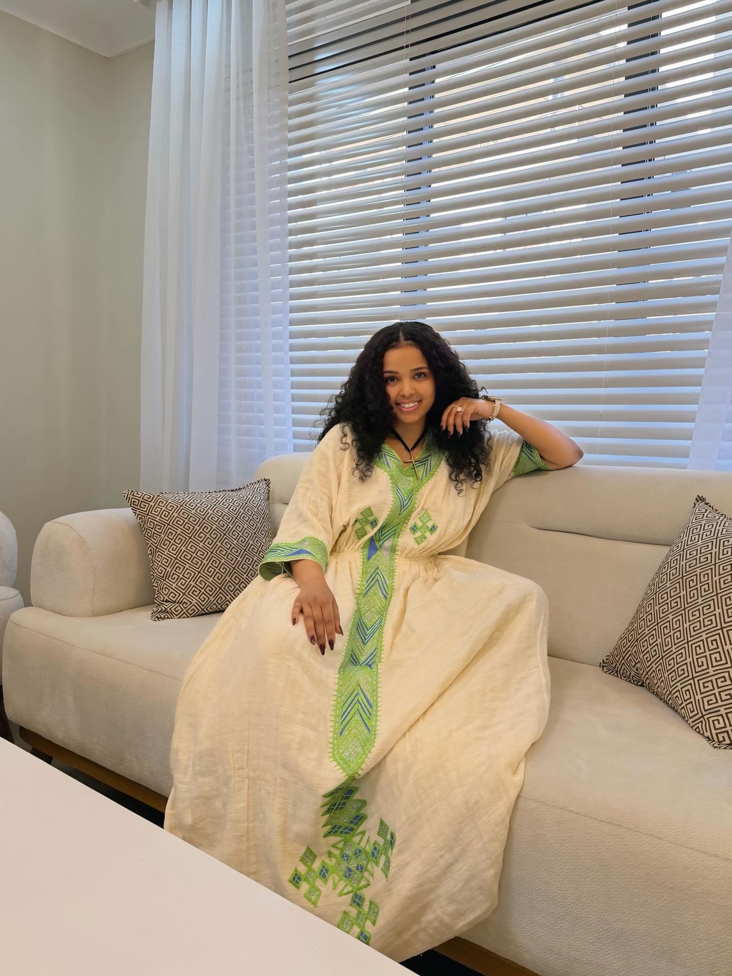 GREEN EMBROIDERY HABESHA DRESS – TRADITIONAL ETHIOPIAN DRESS MADE WITH AUTHENTIC HABESHA CLOTH