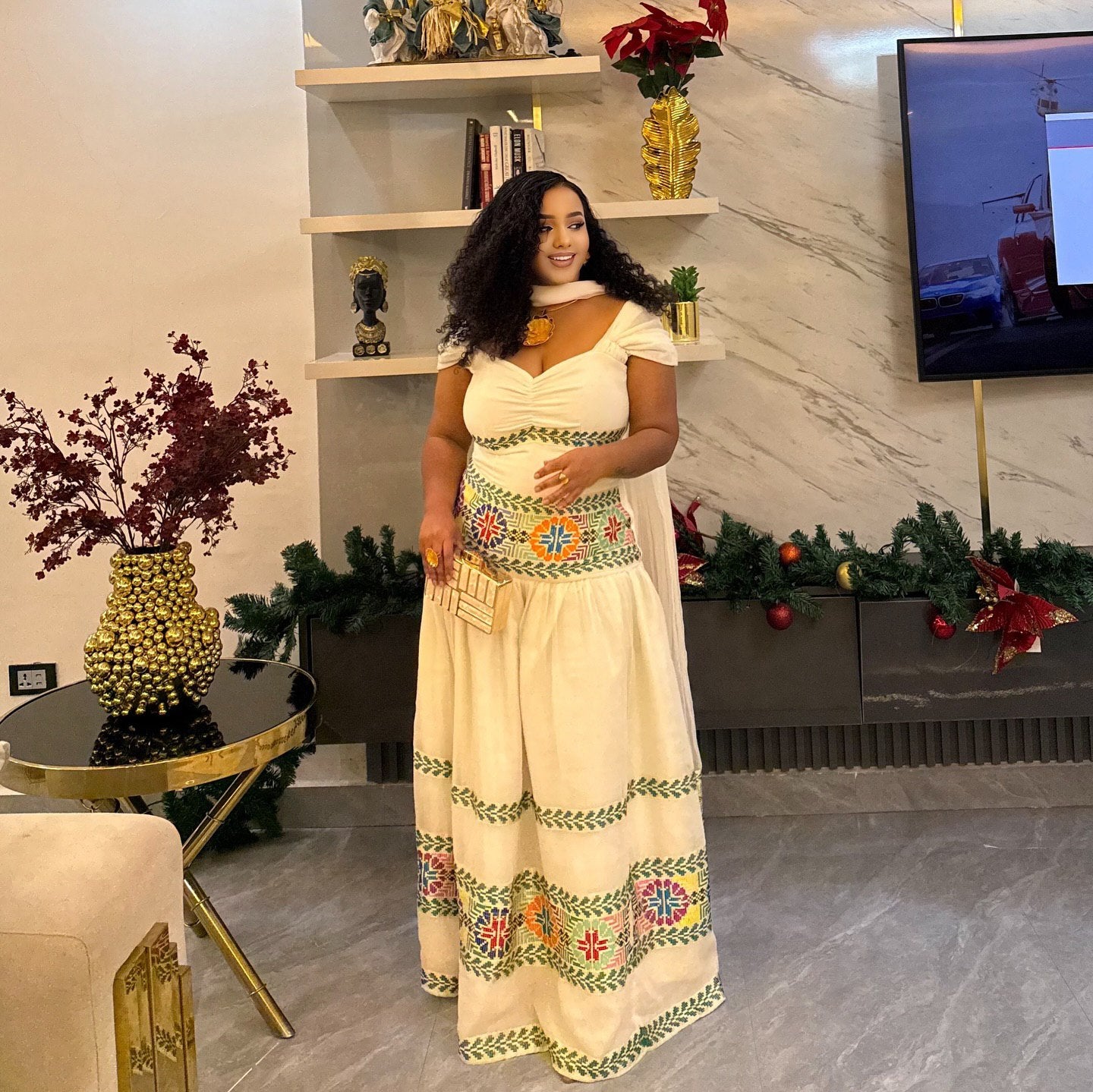 WERKIYE MULTICOLOR WOVEN HABESHA KEMIS | SHORT SLEEVE HABESHA DRESS | ETHIOPIAN AND ERITREAN DRESS STYLE