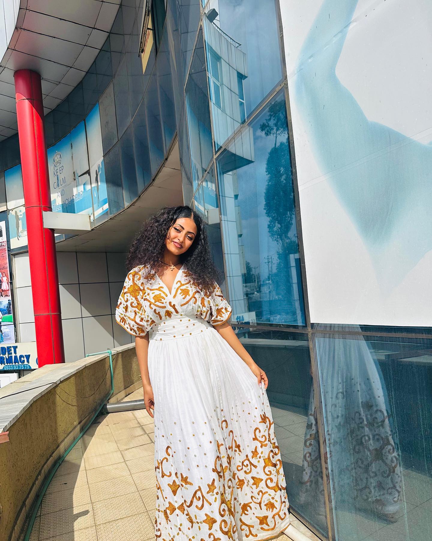 ELSHUYEE WHITE HABESHA KEMIS WITH GOLDEN EMBROIDERY | TRADITIONAL ETHIOPIAN DRESS | HABESHA DRESS STYLE