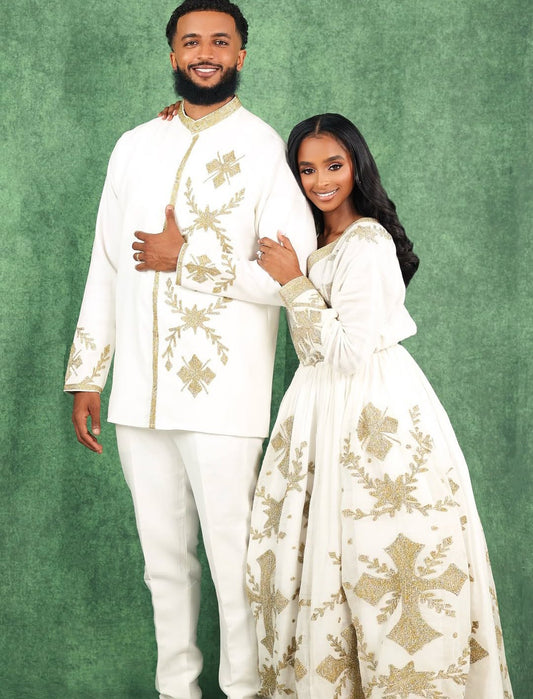 HABESHA COUPLE OUTFIT – MATCHING ETHIOPIAN WEDDING ATTIRE FOR HIM AND HER
