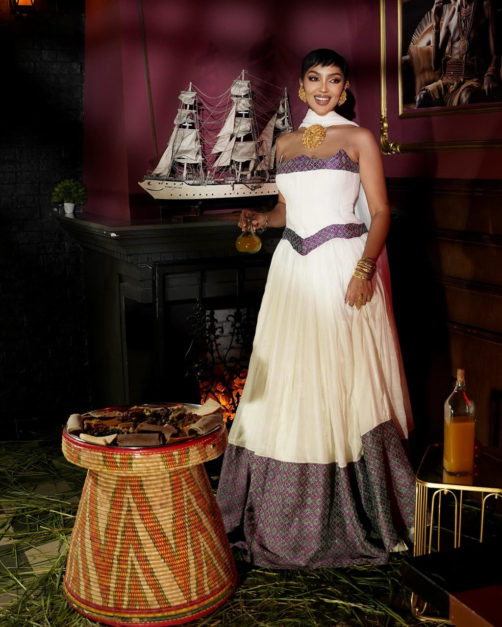 JUDI BEAUTIFUL ETHIOPIAN CLOTHING | GRACEFUL HABESHA KEMIS | OFF-SHOULDER HABESHA DRESS
