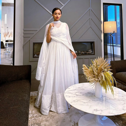 BUY SLEEVELESS WHITE HABESHA KEMIS | TRADITIONAL ETHIOPIAN CLOTHING, ERITREAN DRESS 