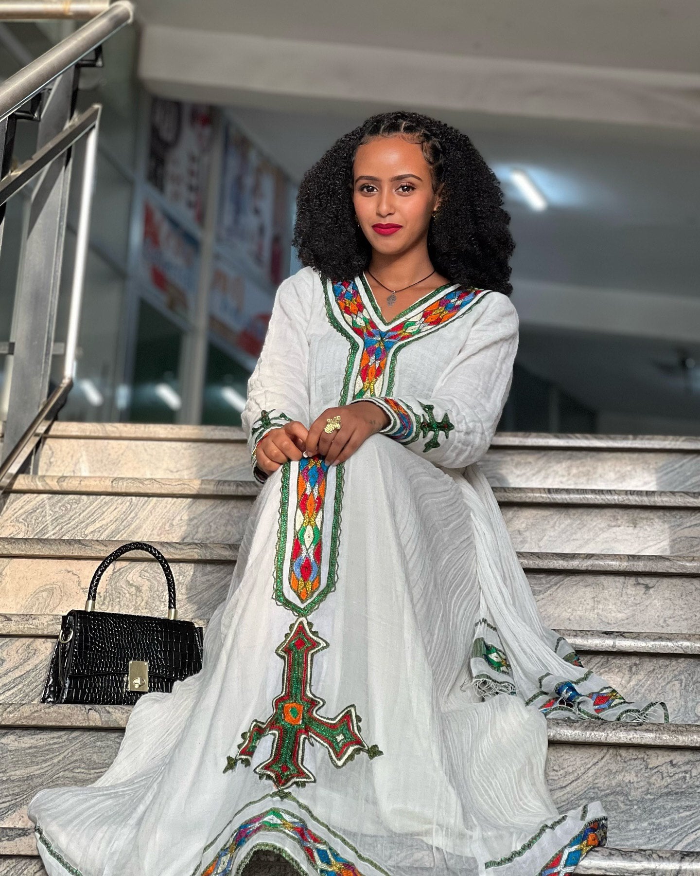 WUBE LONG SLEEVE HABESHA DRESS | MULTICOLOR EMBROIDERY HABESHA KEMIS | TIMELESS TRADITIONAL ETHIOPIAN CLOTHING