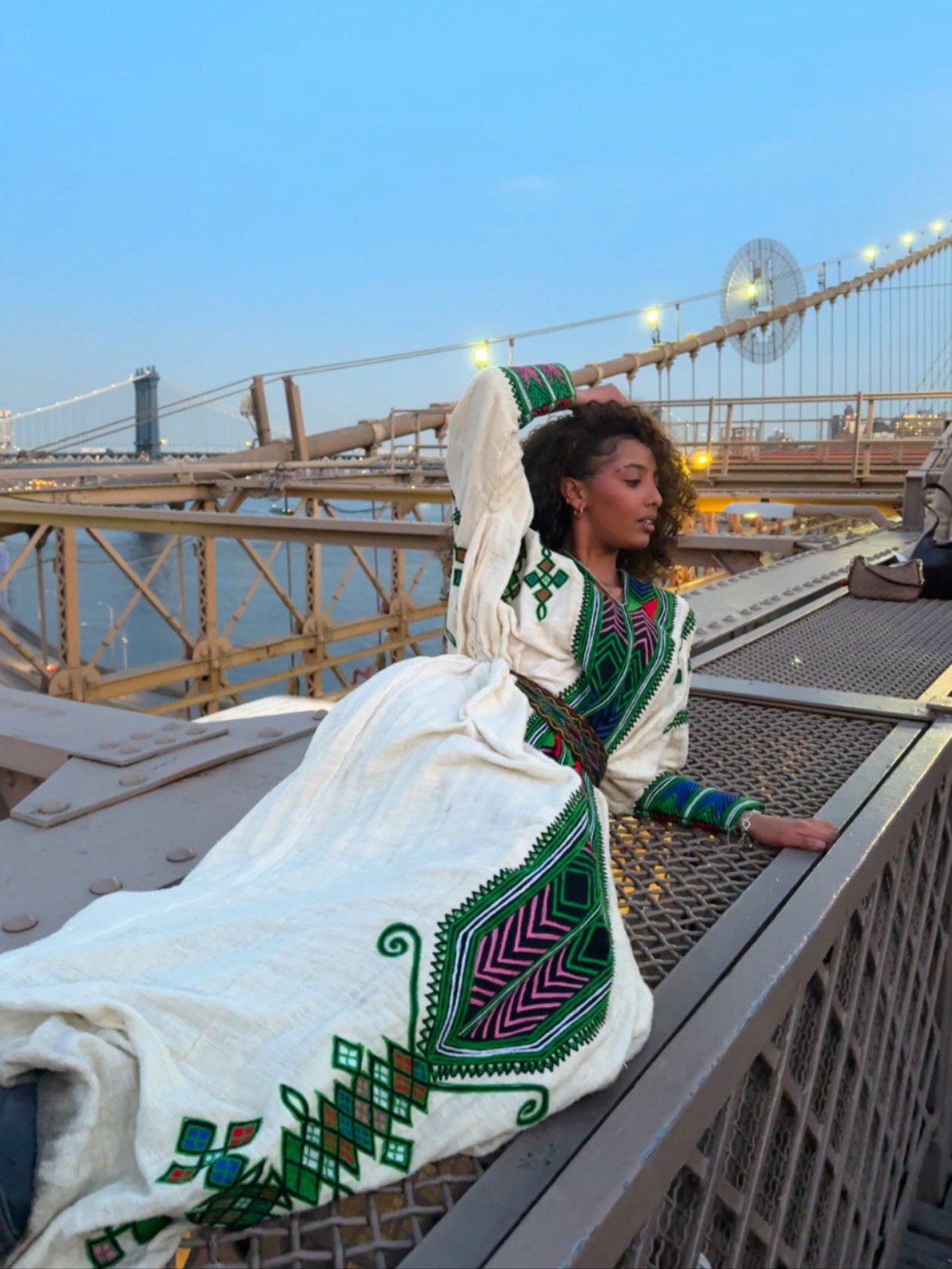 KID LONG SLEEVE HABESHA DRESS WITH GREEN EMBROIDERY | TRADITIONAL ETHIOPIAN DRESS | HABESHA KEMIS STYLE