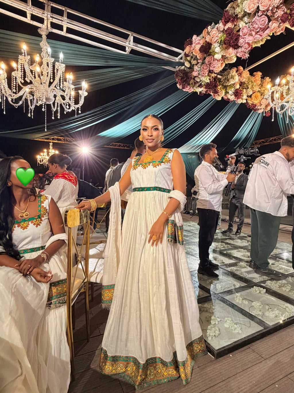 SLEEVELESS HABESHA KEMIS WITH GOLD AND GREEN EMBROIDERY 