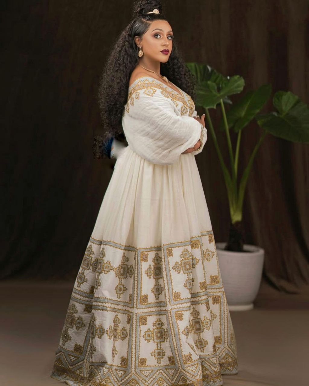 FASIKA ROYAL ETHIOPIAN TRADITIONAL DRESS | HABESHA WEDDING DRESS | BOLD GOLD TILET HABESHA KEMIS