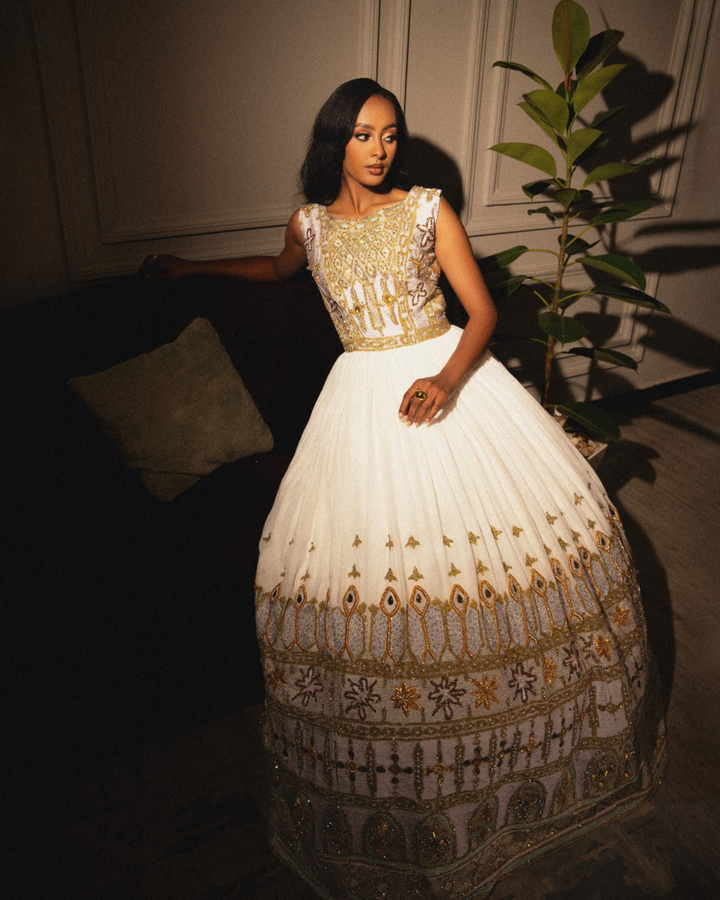 GENET ETHIOPIAN HABESHA KEMIS | GOLD EMBROIDERY WITH NETELA ETHIOPIAN DRESS | HANDCRAFTED HABESHA DRESS FOR WEDDING
