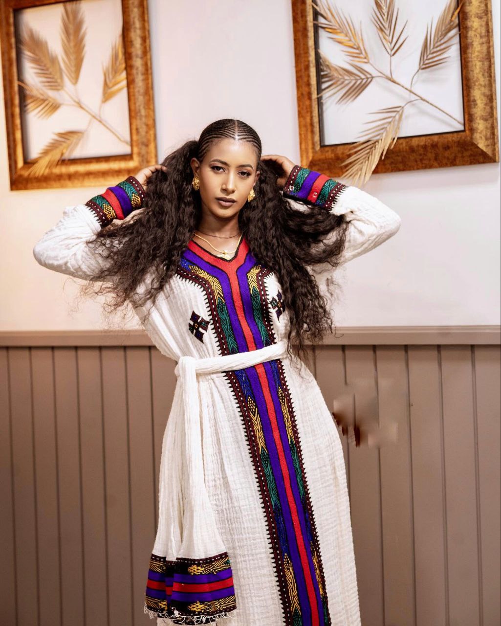 TIRHAS MULTICOLOR TIBEB EMBROIDERY ETHIOPIAN WEAR | REGAL ETHIOPIAN HABESHA KEMIS | SOFT COTTON HABESHA DRESS