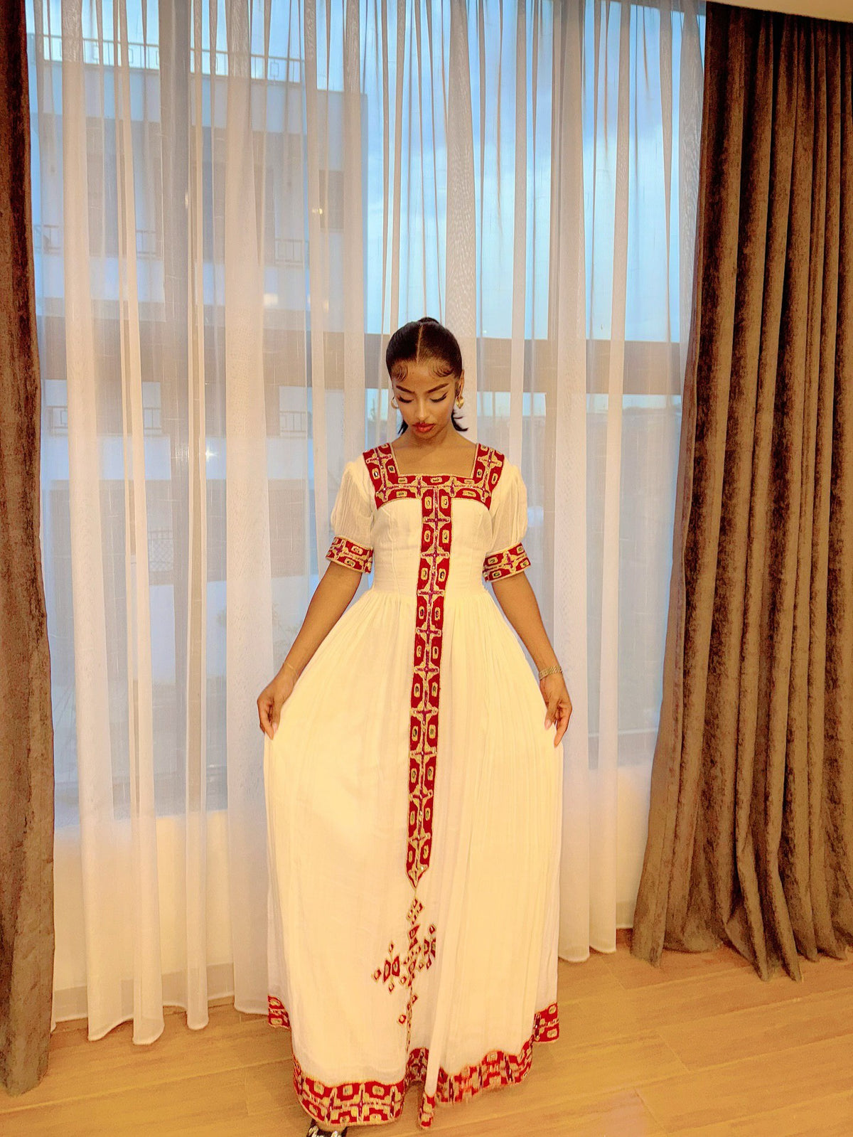 FRITA ERITREAN HABESHA KEMIS | RED AND GOLD TIBEB ETHIOPIAN CLOTHING | TRADITIONAL HABESHA DRESS FOR HOLIDAYS