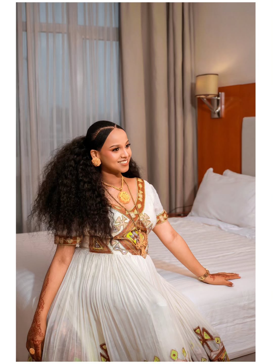 SEGENET TRADITIONAL ETHIOPIAN HABESHA KEMIS | BRONZE AND GREEN DIAMOND EMBROIDERY HABESHA DRESS | STUNNING ETHIOPIAN WEDDING DRESS