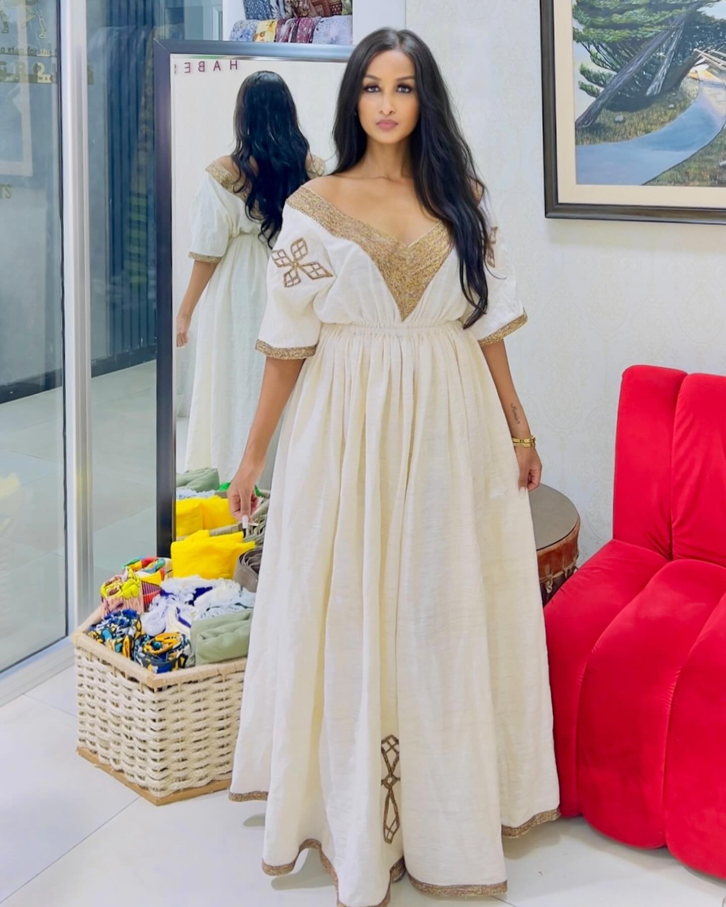 SABELLA ELEGANT WHITE & GOLD HABESHA TRADITIONAL DRESS | HANDWOVEN HABESHA KEMIS | CLASSIC HABESHA DRESS FOR EVENT