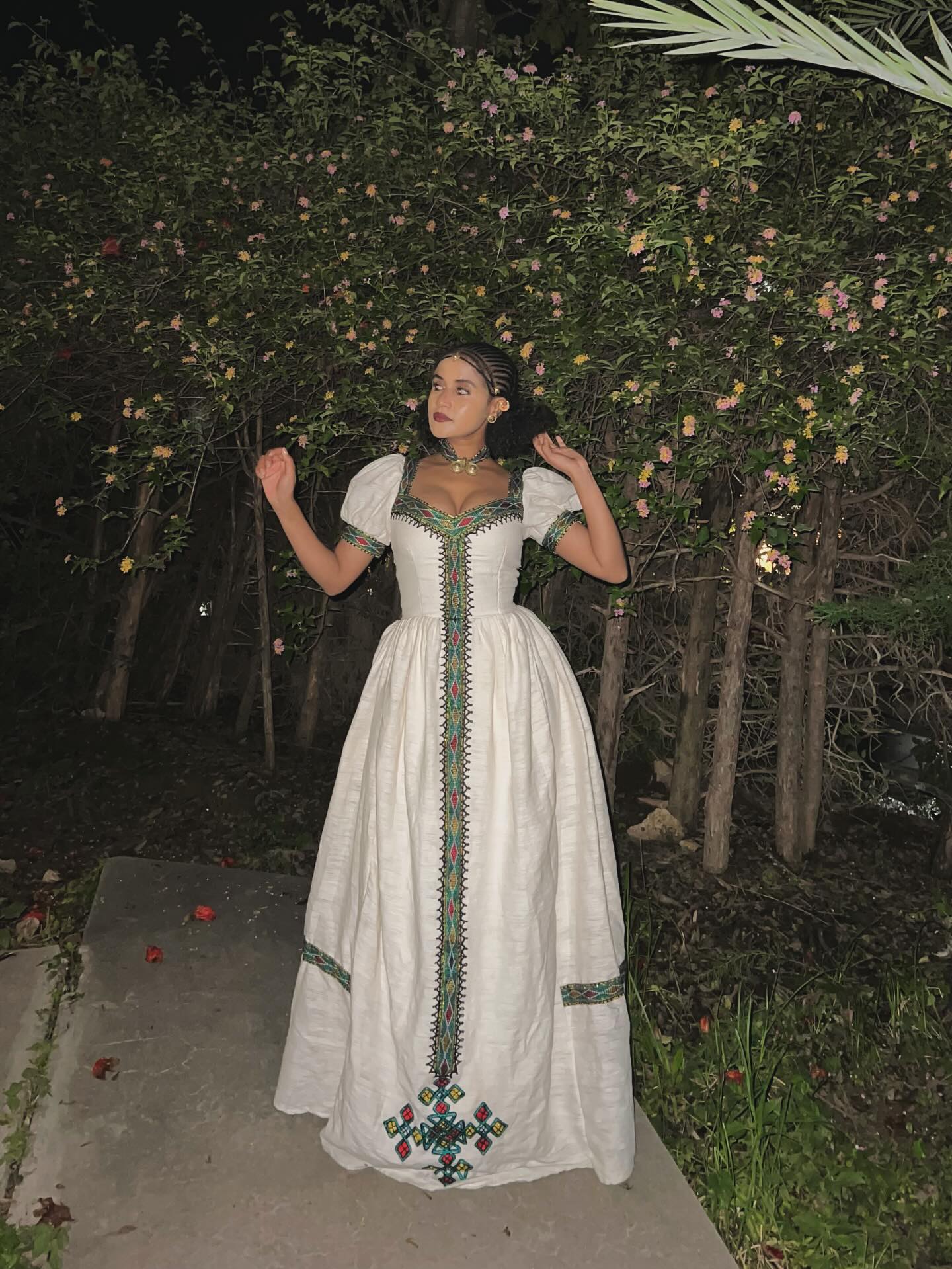 ASKAL TRADITIONAL HABESHA DRESS | CROSS EMBROIDERY HABESHA KEMIS | SHORT SLEEVE ETHIOPIAN CLOTHING