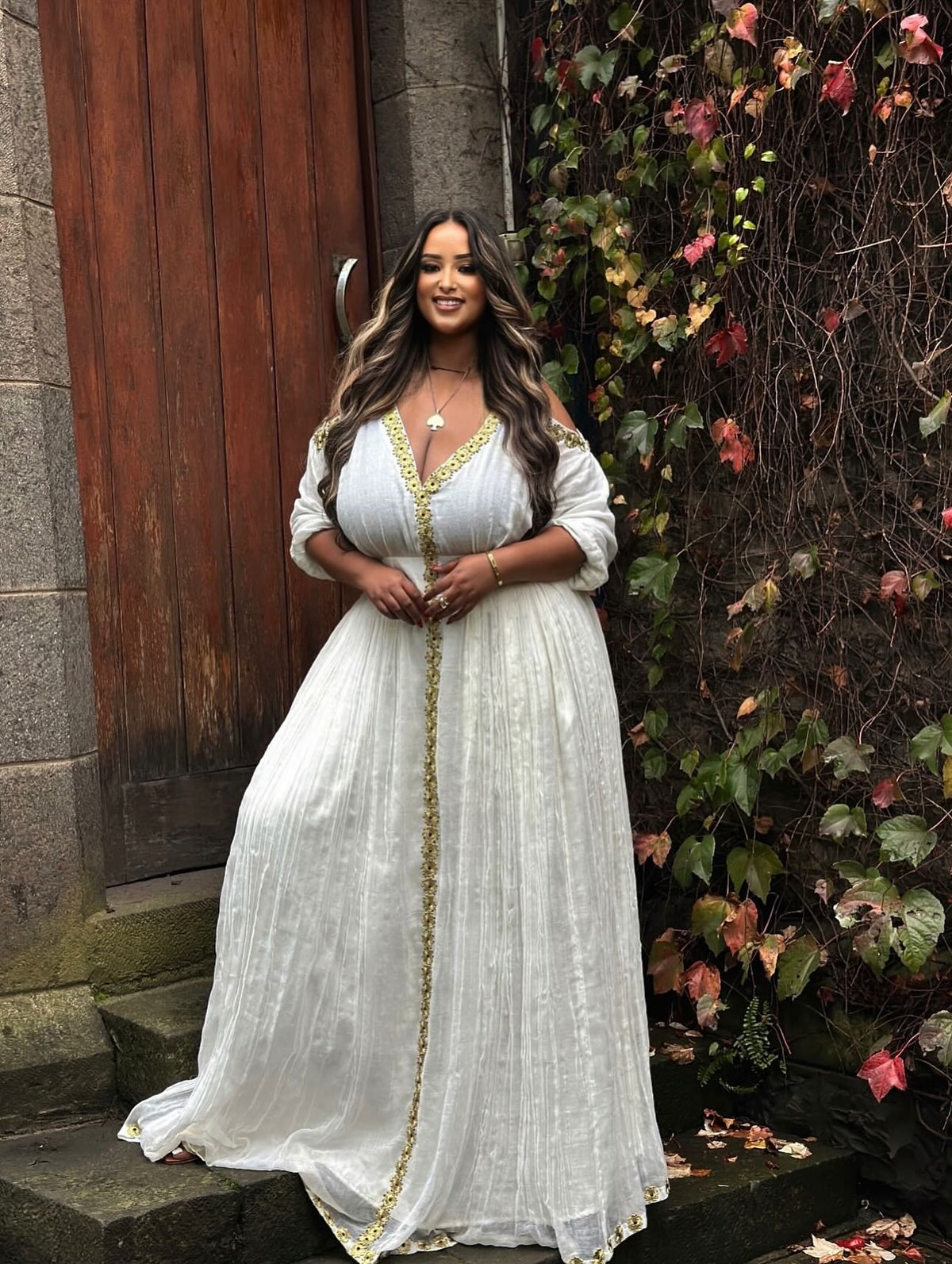 PLUS-SIZE WHITE ETHIOPIAN DRESS