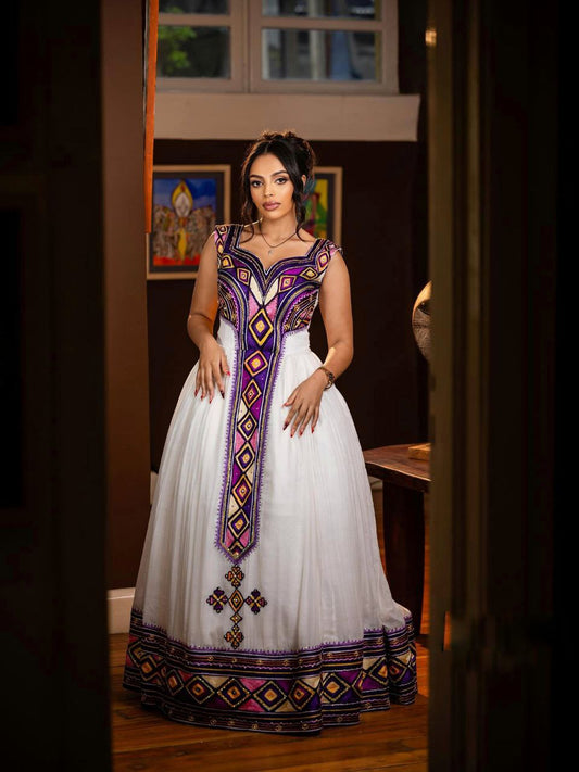 COLORFUL TRADITIONAL ETHIOPIAN WEDDING DRESS | HABESHA KEMIS STYLE