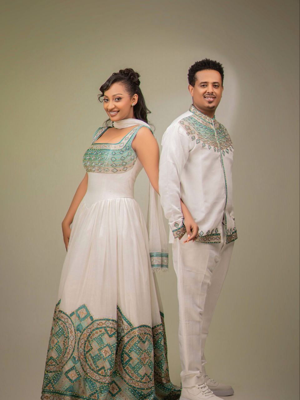 TIJI ETHIOPIAN WEDDING COUPLE OUTFITS | MATCHING HABESHA CULTURAL DRESS | COUPLE OUTFIT ETHIOPIAN CLOTHING