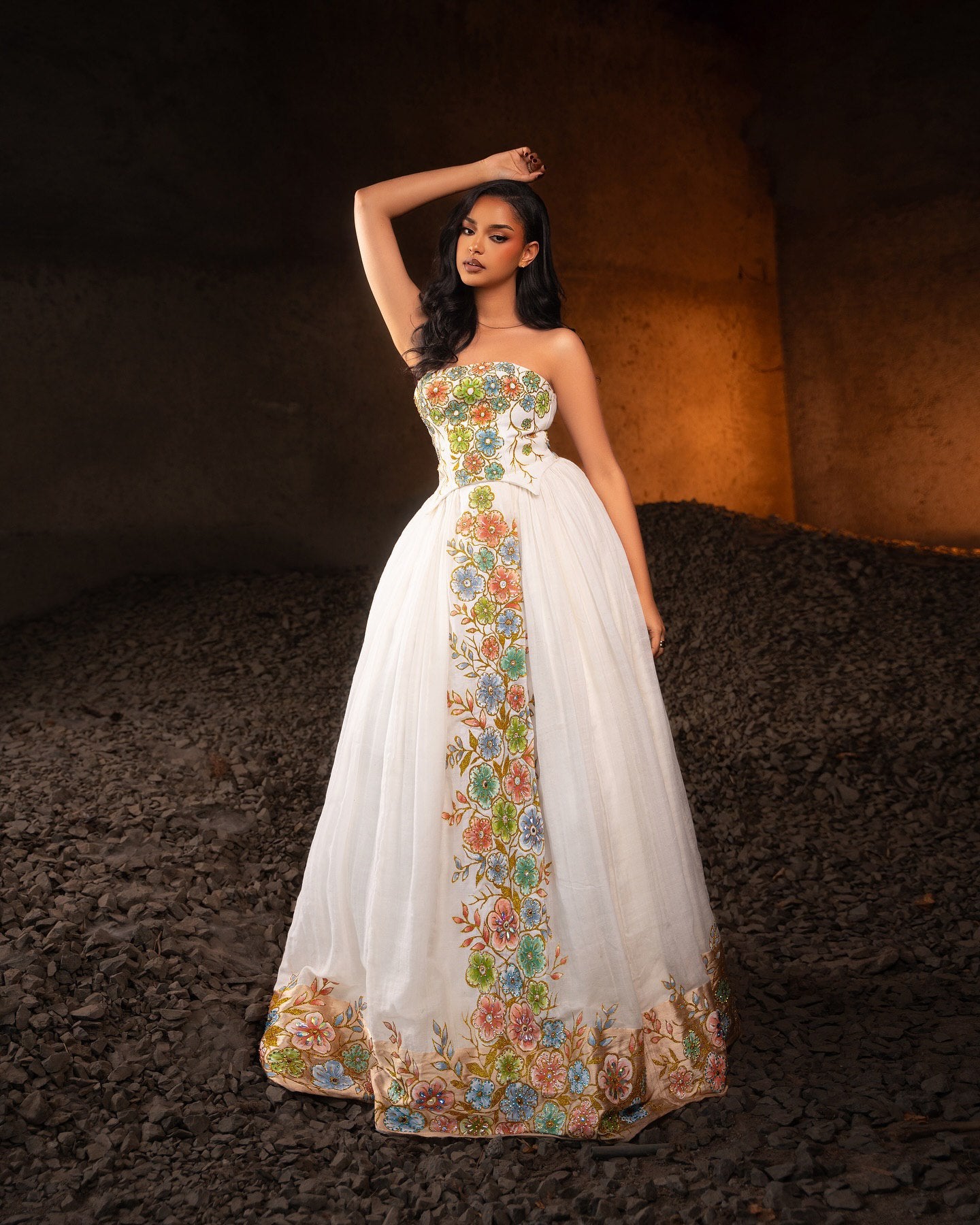 TESFA HABESHA DRESS & ERITREAN CLOTH | ETHIOPIAN WEDDING DRESS | FLORAL EMBROIDERY HABESHA KEMIS