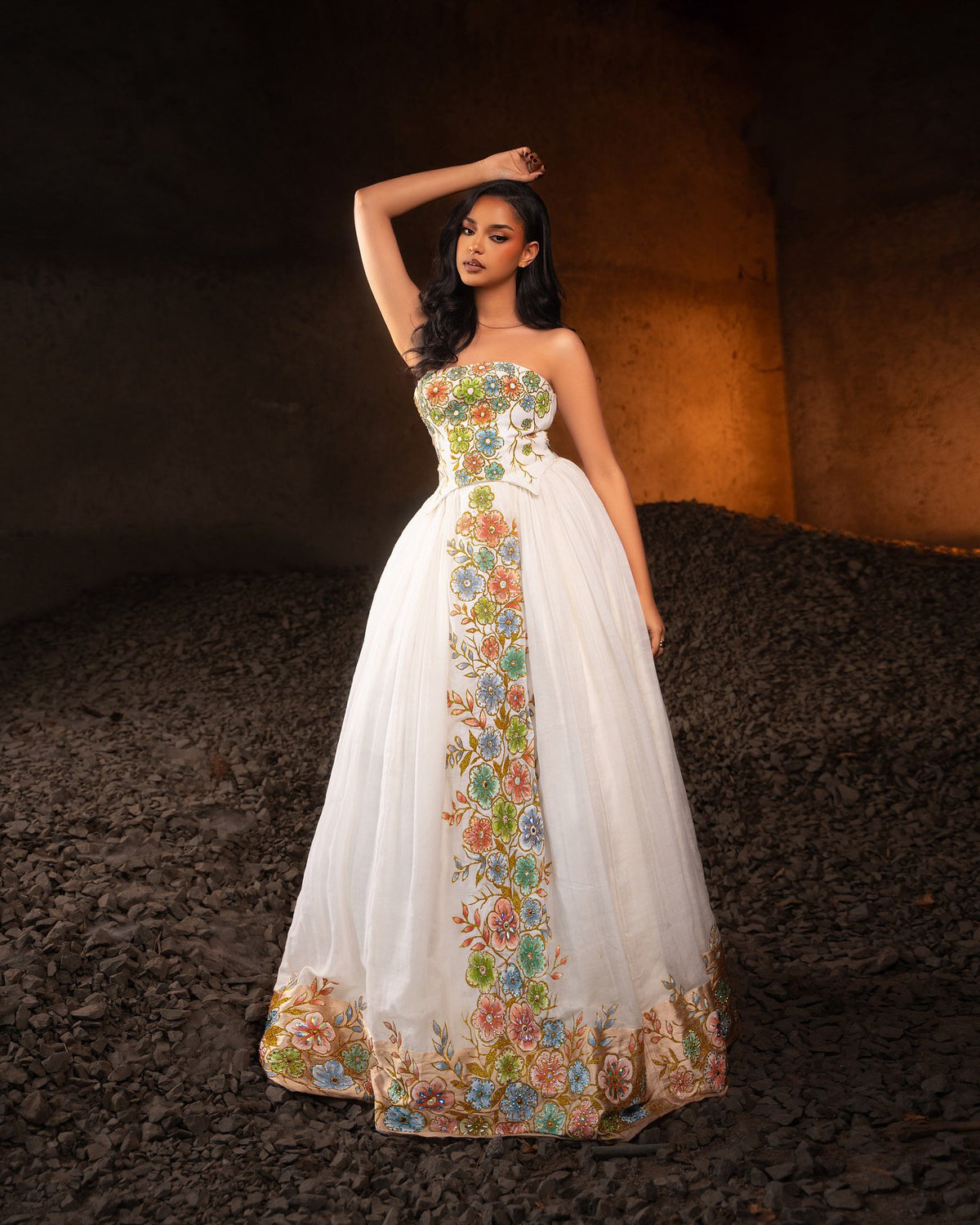 TESFA HABESHA DRESS & ERITREAN CLOTH | ETHIOPIAN WEDDING DRESS | FLORAL EMBROIDERY HABESHA KEMIS