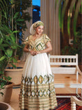 Green And Gold Embroidery Habesha Dress