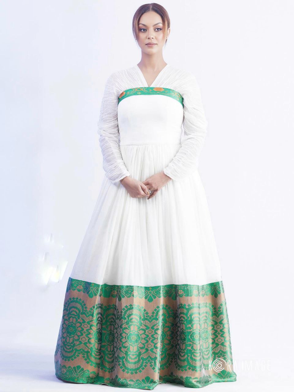 EYU ETHIOPIAN DRESS | GREEN EMBROIDERY HABESHA KEMIS | CULTURAL HABESHA DRESS