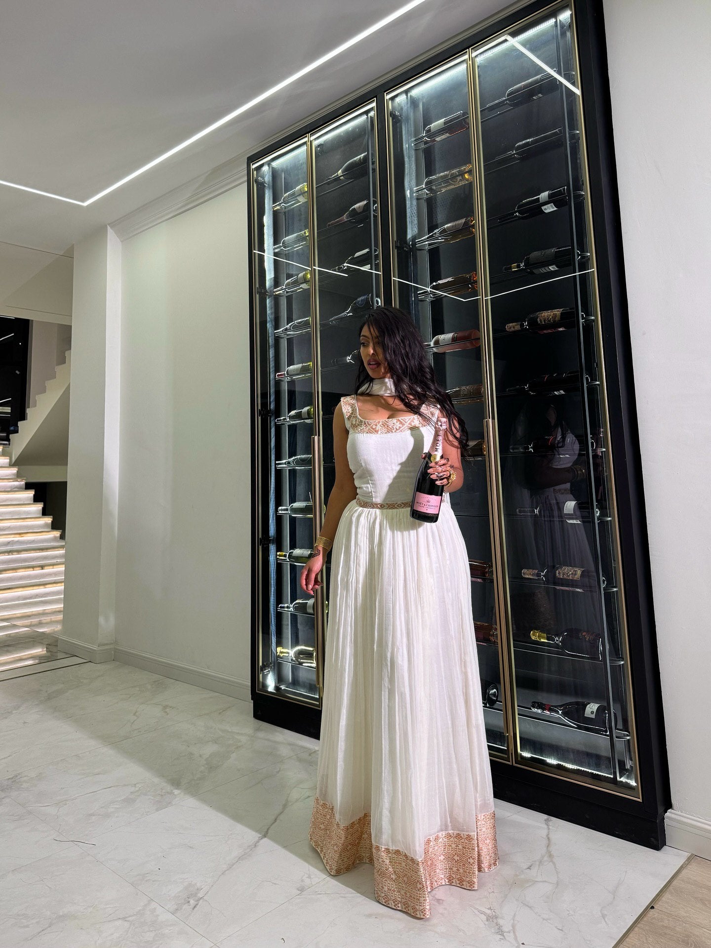 LIDIYA PEACH EMBROIDERY DESIGN HABESHA KEMIS | CLASSIC ETHIOPIAN CLOTHING | TIMELESS HABESHA DRESS FOR FESTIVE