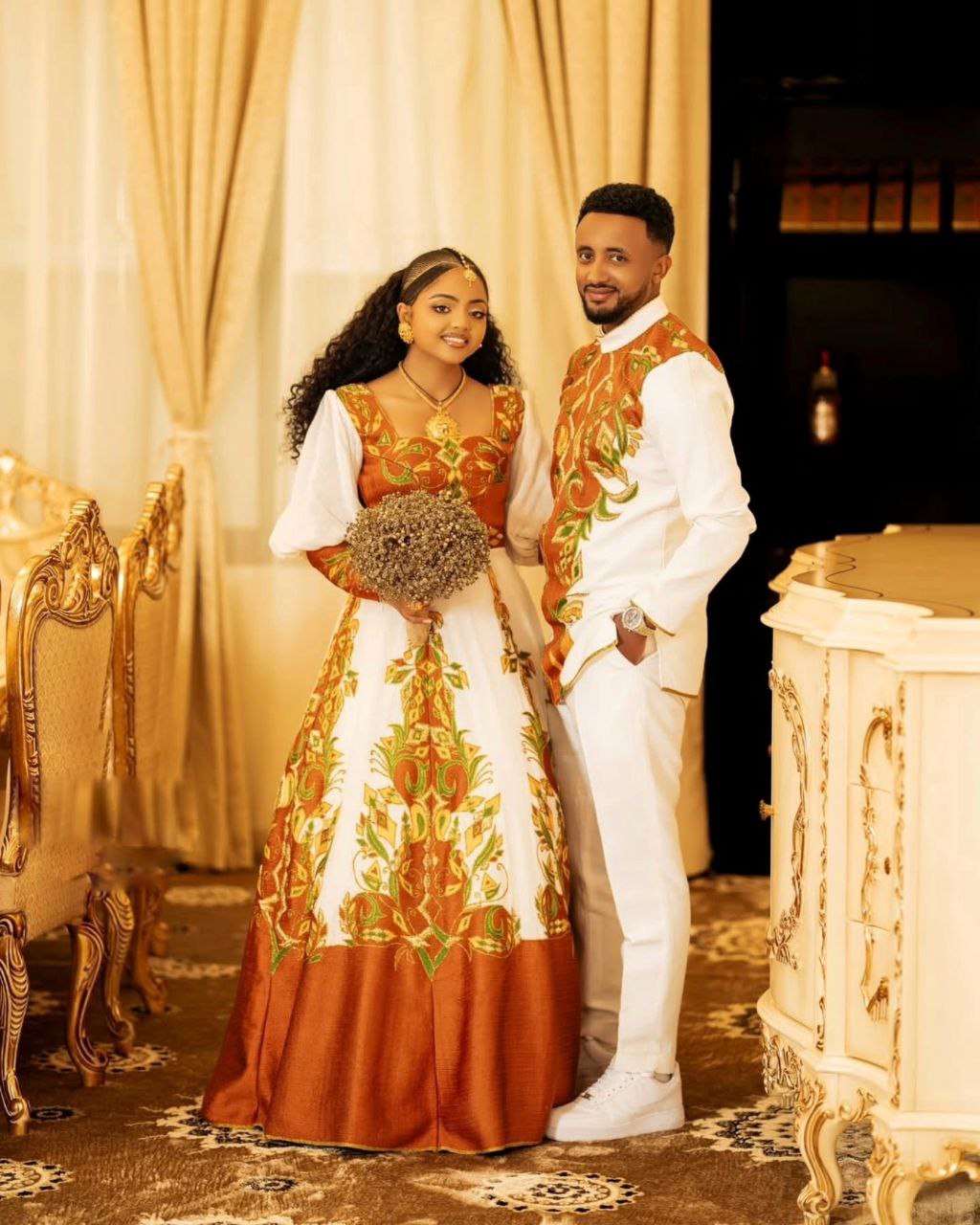 Matching Ethiopian Couple Dress | Traditional Wedding Habesha Kemis