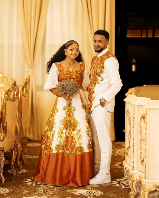 Matching Ethiopian Couple Dress | Traditional Wedding Habesha Kemis