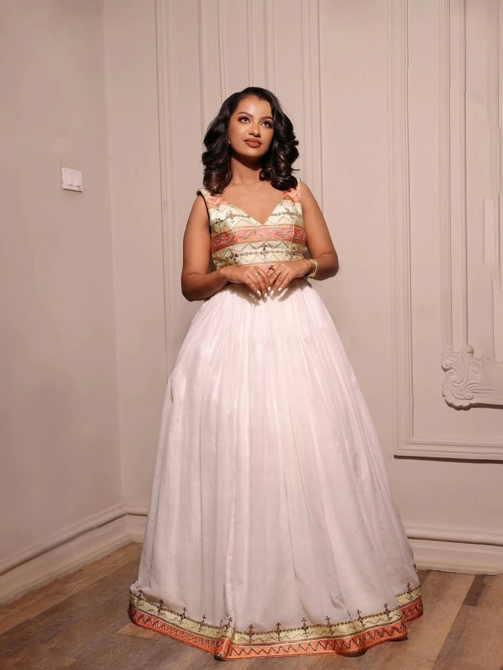 KISANET WHITE AND GOLD HABESHA KEMIS | TRADITIONAL ETHIOPIAN DRESS STYLE | HANDWOVEN HABESHA DRESS