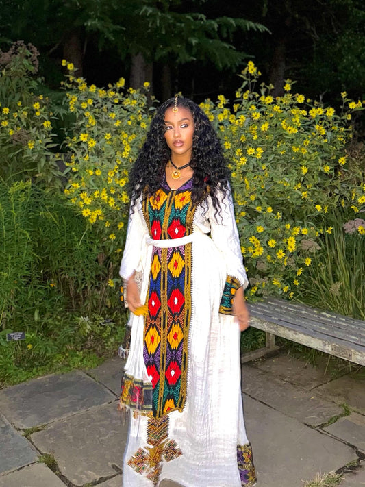 Multicolor Embroidery Habesha Dress 