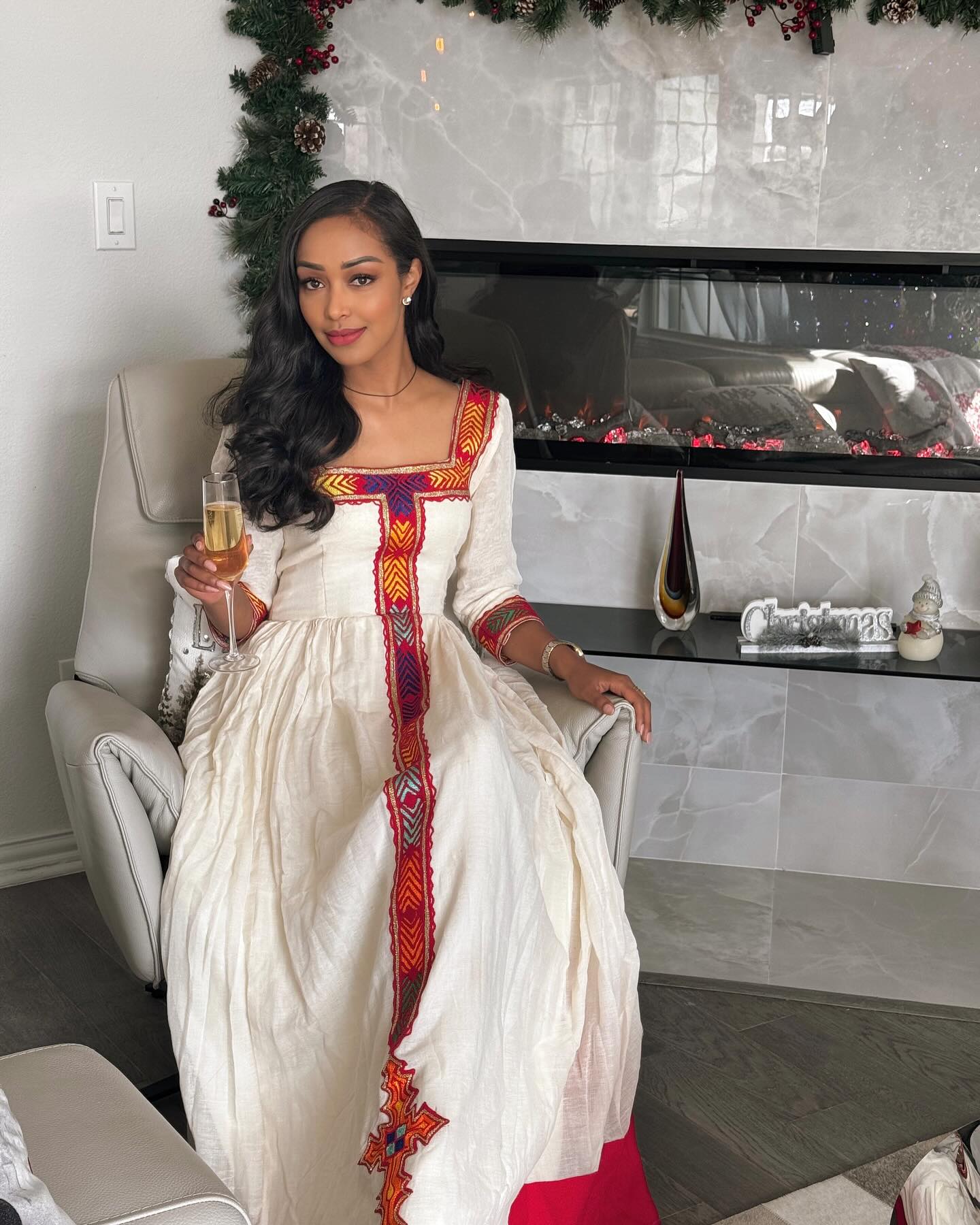 AMEN HABESHA DRESS | RED EMBROIDERY AND CROSS STYLE HABESHA KEMIS | ETHIOPIAN TRADITIONAL DRESS