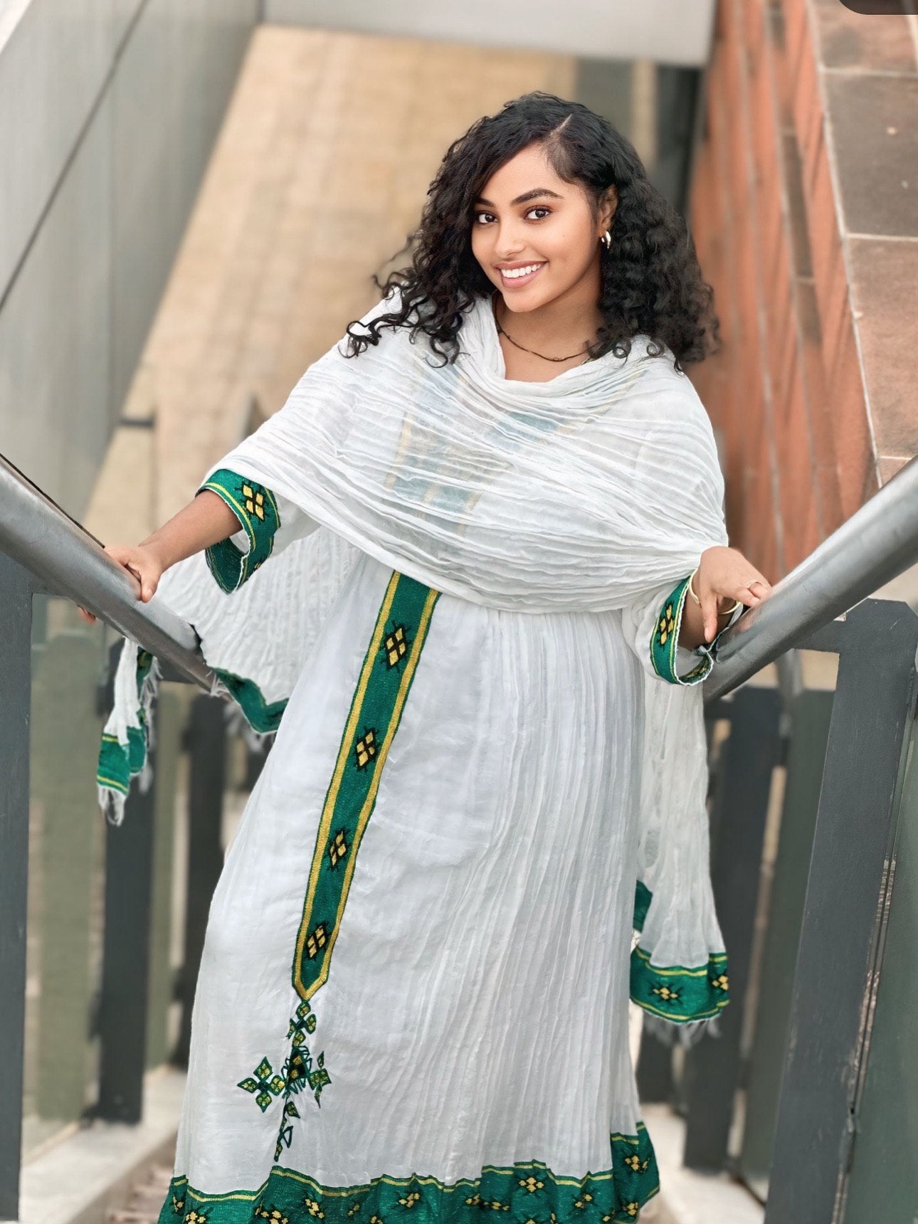 BEAMLAK GREEN EMBROIDERY HABESHA KEMIS | TRADITIONAL ETHIOPIAN CLOTHING | HABESHA DRESS