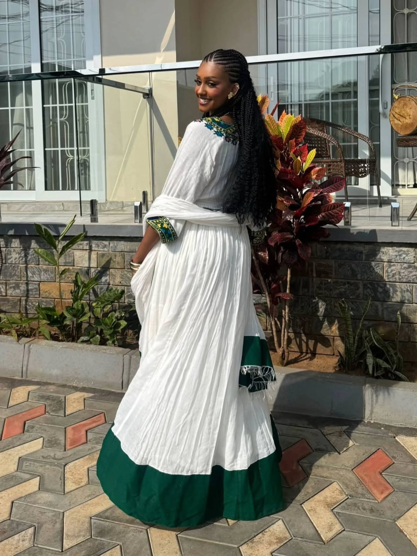 HANAMARIAM ETHIOPIAN DRESS WITH CROSS | MULTICOLOR EMBROIDERY HABESHA KEMIS | TRADITIONAL HABESHA DRESS