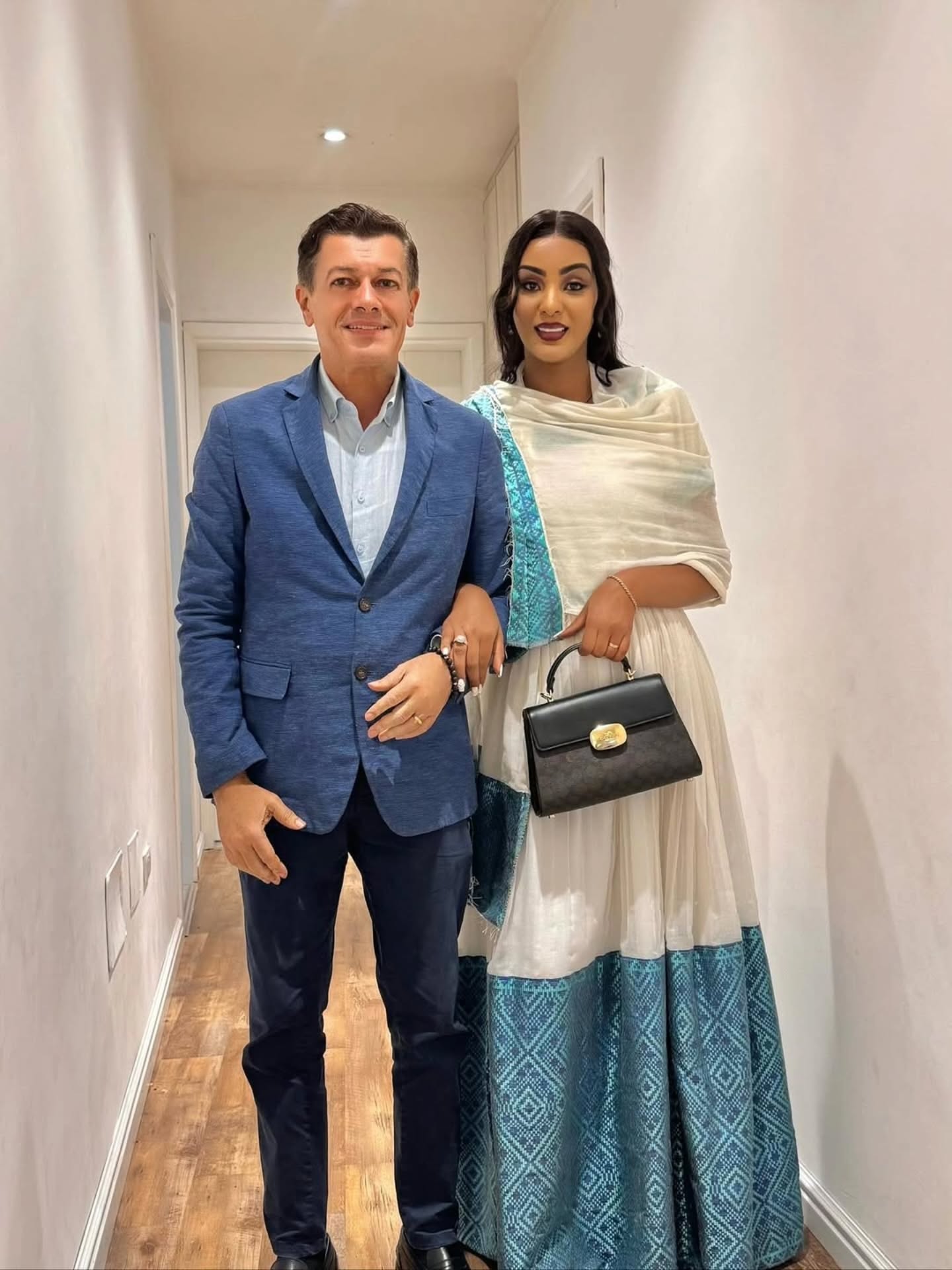LUCY TIMELESS ETHIOPIAN CLOTHING | BLUE EMBROIDERY HABESHA KEMIS | ELEGANT HABESHA DRESS