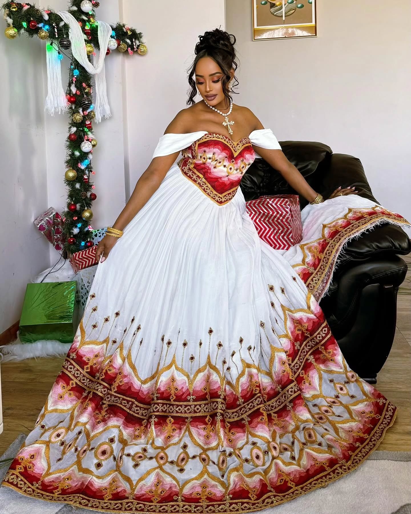 TIRUGENZEB ETHIOPIAN WEDDING DRESS | MULTICOLORED HABESHA KEMIS | HABESHA DRESS FOR WEDDING