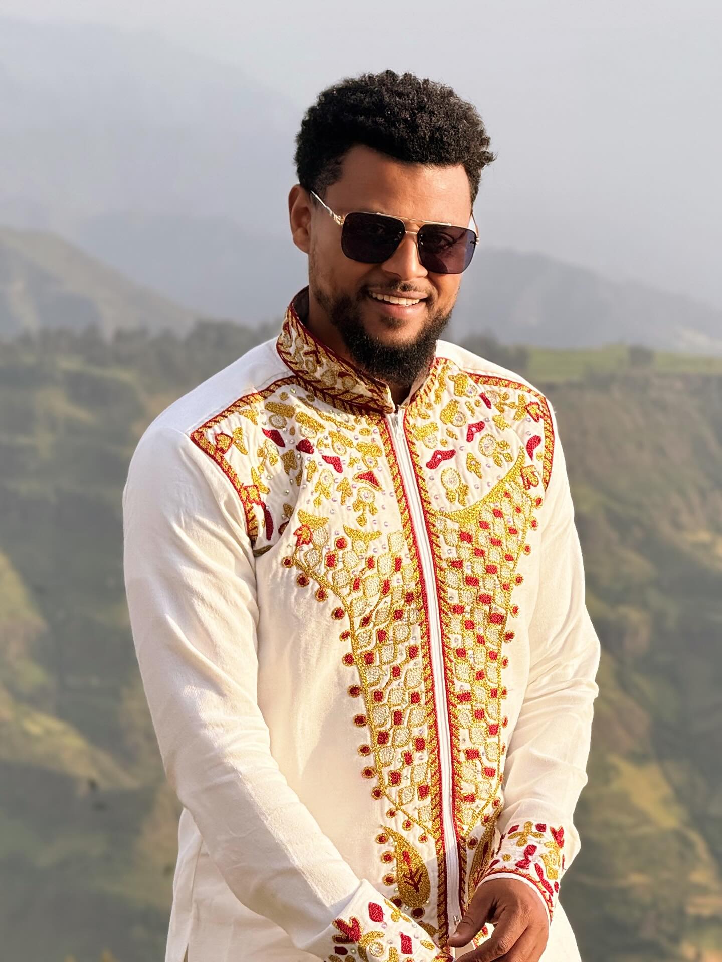EYASU MEN’S HABESHA SHIRT | ETHIOPIAN & ERITREAN CLOTHING | TRADITIONAL RED EMBROIDERY OUTFIT