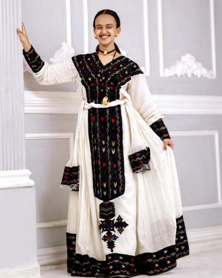 MULTICOLORED EMBROIDERY HABESHA DRESS – ELEGANT TRADITIONAL ETHIOPIAN CLOTHING STYLE