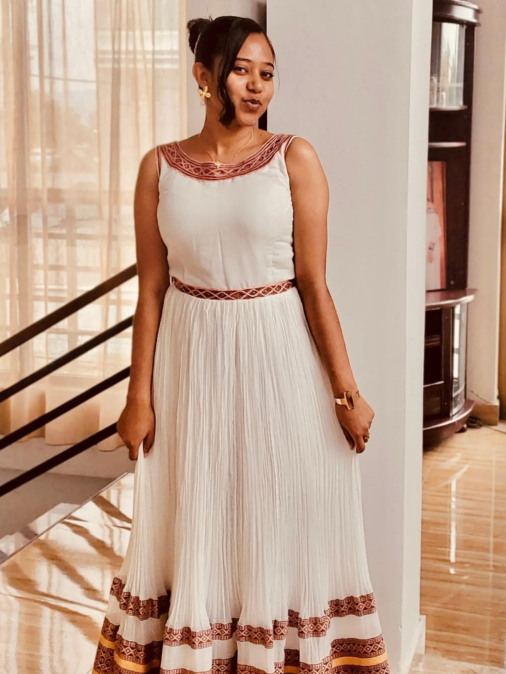 HIYAB SLEEVELESS HABESHA DRESS | TRADITIONAL ETHIOPIAN CLOTHING | CLASSIC DESIGN HABESHA KEMIS