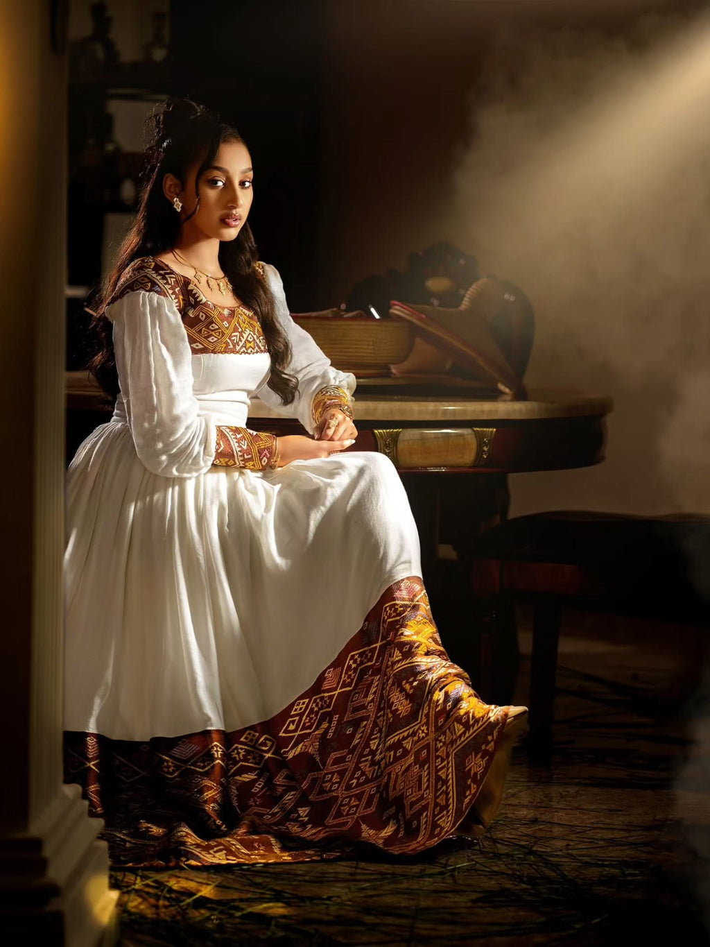 HALLE LONG SLEEVE HABESHA KEMIS | AUTHENTIC ETHIOPIAN TRADITIONAL CLOTHING | HABESHA DRESS FOR FESTIVE