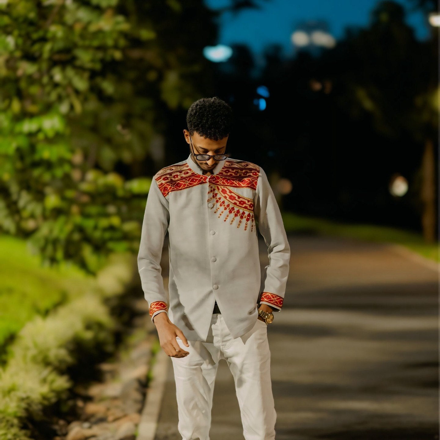ANANIYA HANDWOVEN MEN’S SHIRT | HABESHA STYLE OUTFIT | RED EMBROIDERED ETHIOPIAN CLOTHING