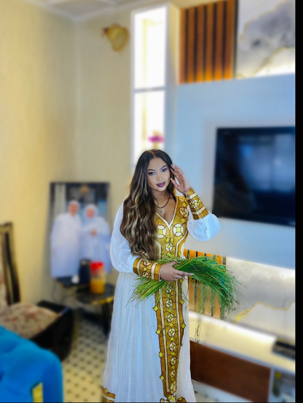 DANIA GOLDEN EMBROIDERY HABESHA KEMIS | ETHIOPIAN TRADITIONAL DRESS | LONG SLEEVE HABESHA DRESS