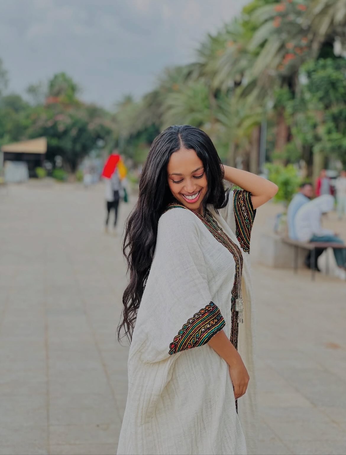 TINBIT HANDWOVEN WHITE HABESHA DRESS COLORFUL DETAIL HABESHA KEMIS | TRADITIONAL ETHIOPIAN CLOTHING & ERITREAN DRESS